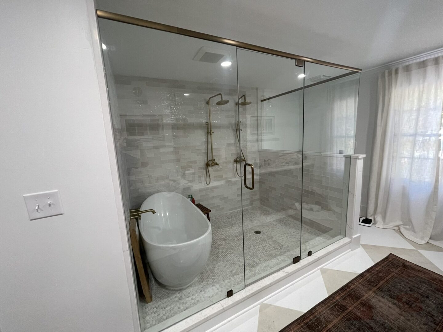 New full shower and tub area enclosure in Antique Bronze finish